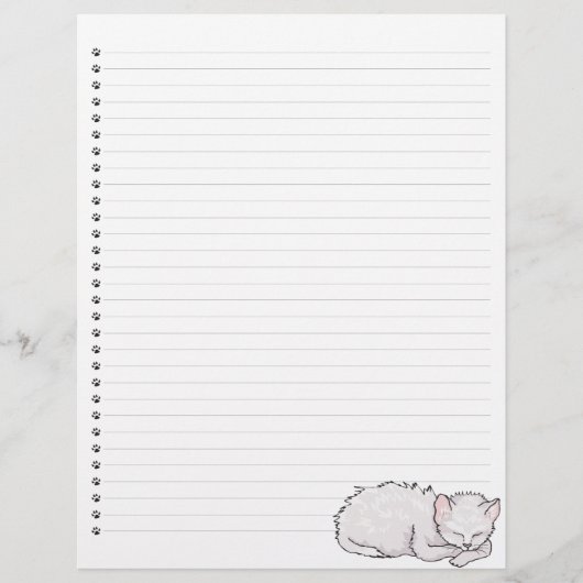 Papier à Lettre Ligné avec Chat Endormi (Devant)