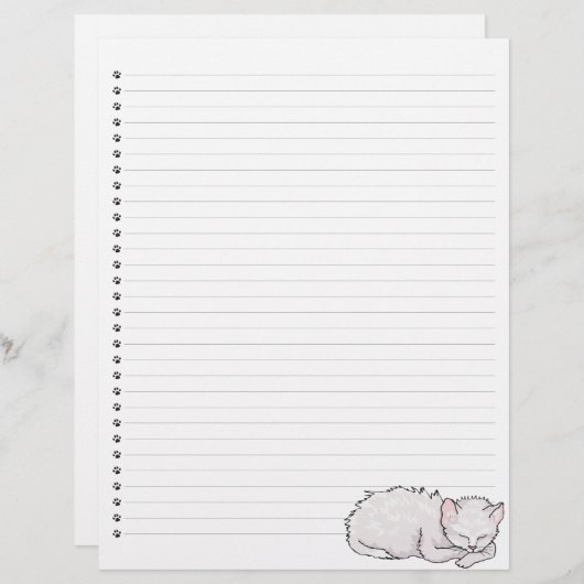 Papier à Lettre Ligné avec Chat Endormi (Devant / Derrière)