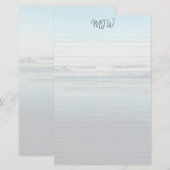 Papier à Lettre Ligné avec Monogramme et Vagues Ro (Devant / Derrière)