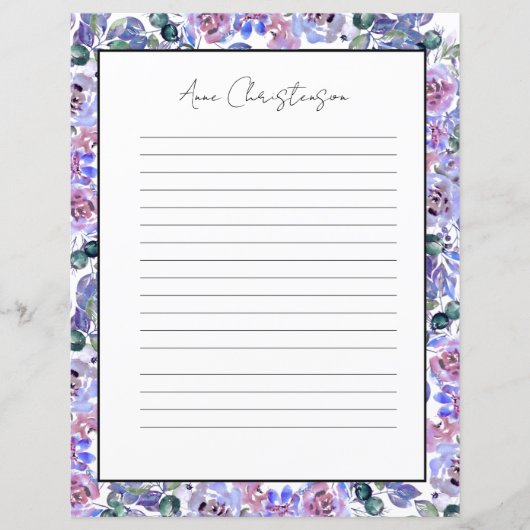 Papier à lettres à monogramme floral élégant (Devant)