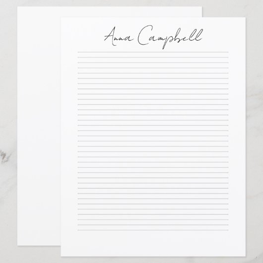 Papier à lettres à nom de script chic Monogramme (Devant / Derrière)