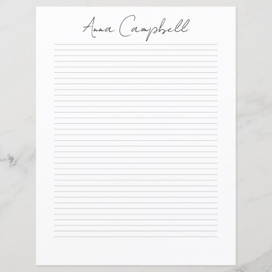 Papier à lettres à nom de script chic Monogramme (Devant)