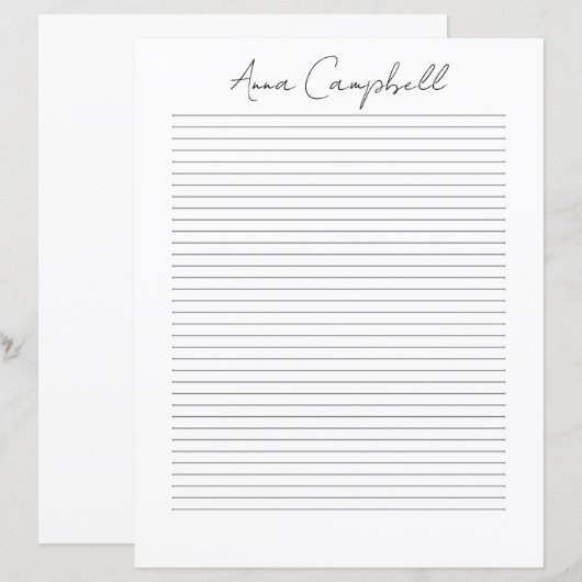 Papier à lettres à nom en écriture chic Monogramme (Devant / Derrière)