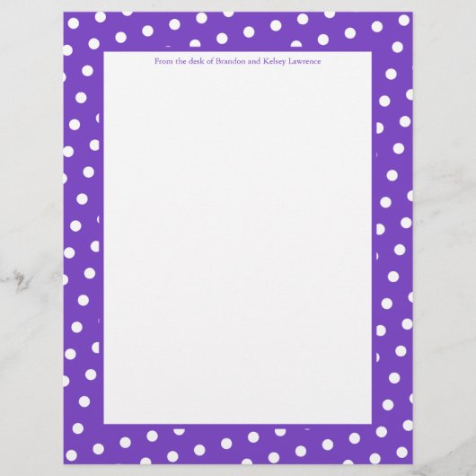 Papier à lettres à points violets et blancs avec s (Devant)