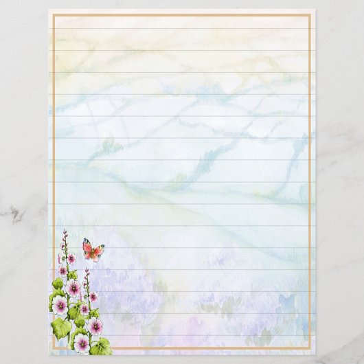 Papier à lettres aquarelle collines et fleurs sauv (Devant)