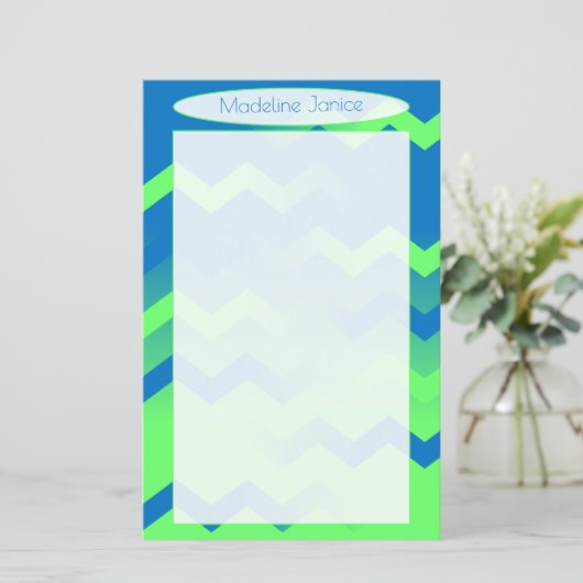Papier à lettres bleu et vert Chevron pour écritur (Debout devant)