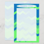 Papier à lettres bleu et vert Chevron pour écritur (Devant / Derrière)