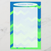 Papier à lettres bleu et vert Chevron pour écritur (Devant)