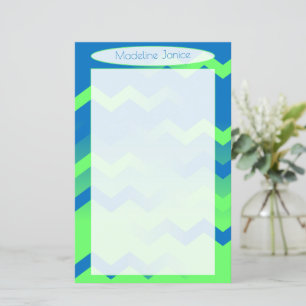 Papier à lettres bleu et vert Chevron pour écritur