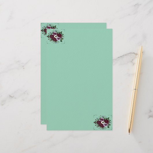 Papier à Lettres Botanique Bouquet de Violettes (Voorkant / Achterkant in situ)