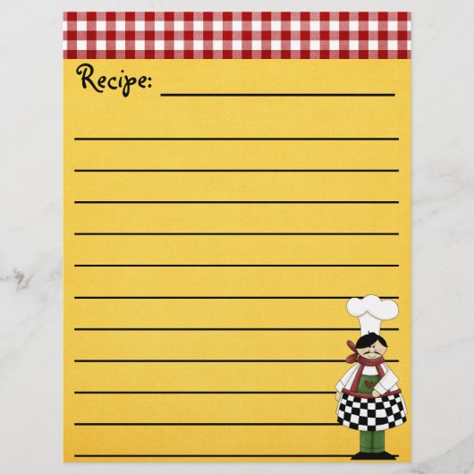 Papier à lettres Chef Recette (Devant)