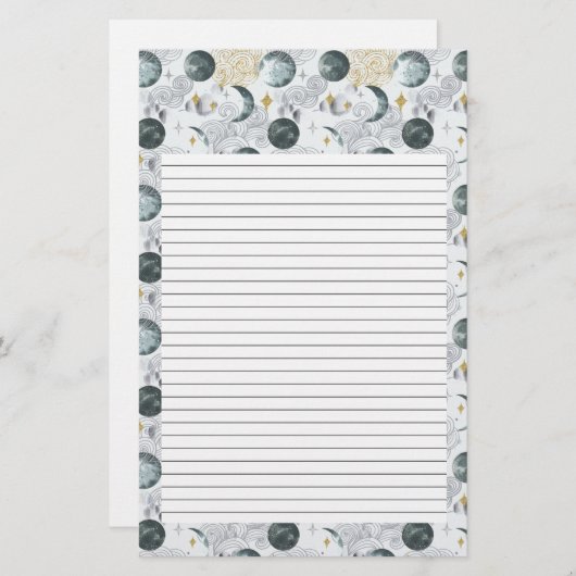 Papier à lettres de lune | Papeterie mystique (Devant / Derrière)