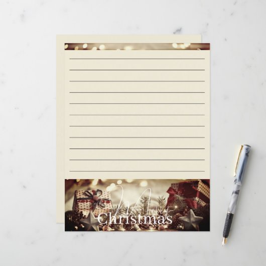 Papier à lettres de Noël de pays vintage (Devant/Arrière en situation)