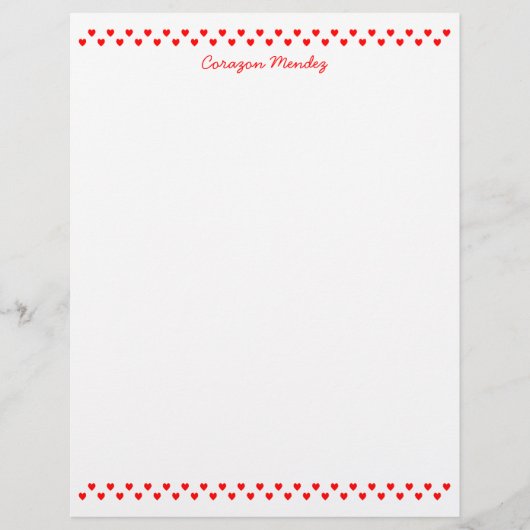 Papier à lettres décoratif avec petits cœurs rouge (Devant)