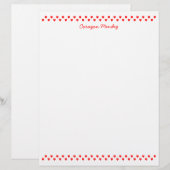 Papier à lettres décoratif avec petits cœurs rouge (Devant / Derrière)