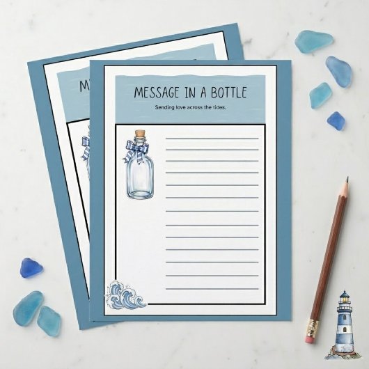 Papier à lettres doublé avec bouteille de message 