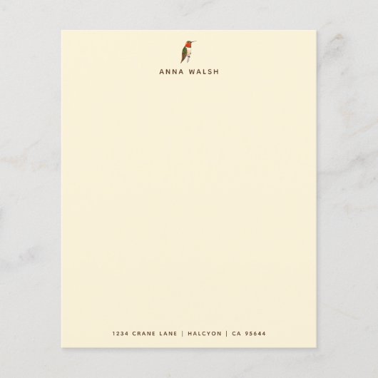Papier à lettres Ecru Hummingbird personnalisé (Devant)