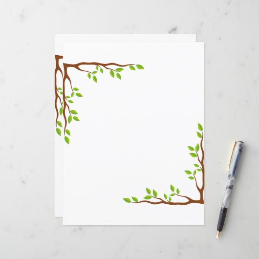Papier à lettres floral élégant (Devant/Arrière en situation)