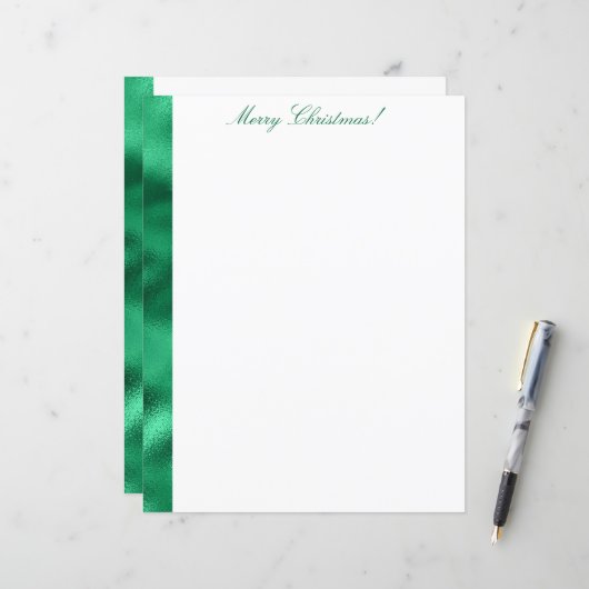 Papier à lettres métallisé vert de Noël (Devant/Arrière en situation)