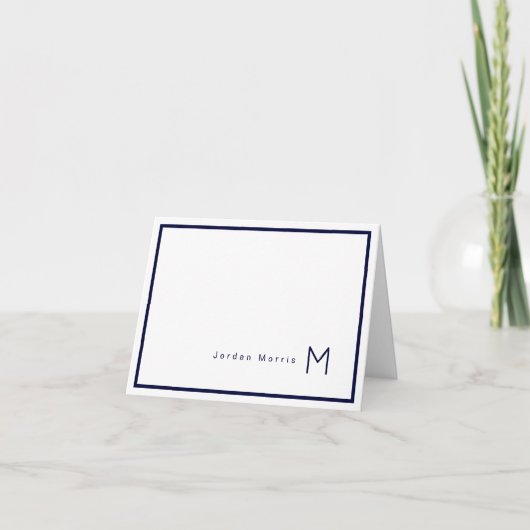 Papier à lettres minimaliste monogramme bleu marin (Devant)