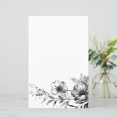 Papier à lettres peint à la florale noir et blanc (Debout devant)