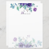 Papier à lettres personnalisé à l'aquarelle violet (Devant / Derrière)