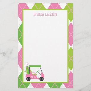 Papier à lettres personnalisé Pink & Green Golf