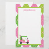 Papier à lettres personnalisé Pink & Green Golf (Devant / Derrière)