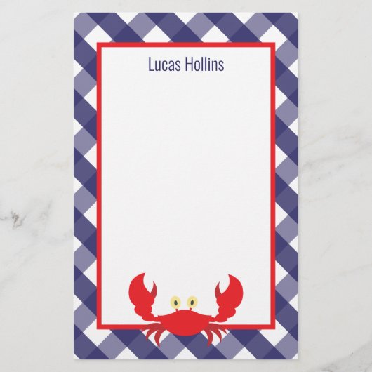 Papier à lettres personnalisées En vichy crabe (Devant)