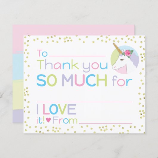 Papier à lettres Unicorn pour fille Merci rempli (Devant / Derrière)