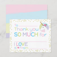 Papier à lettres Unicorn pour fille Merci rempli