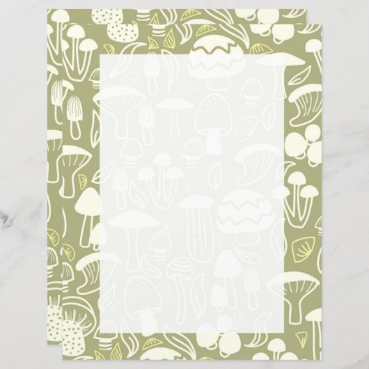 Papier à lettres vert olive champignon (Devant / Derrière)