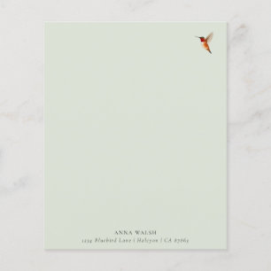Papier à lettres vert personnalisé pour colibri
