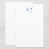 Papier à monogramme élégant moderne blanc bleu scr (Devant / Derrière)