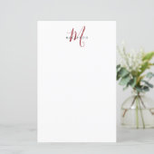 Papier à monogramme élégant moderne blanc rouge sc (Debout devant)