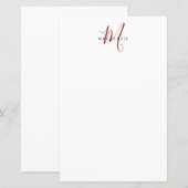 Papier à monogramme élégant moderne blanc rouge sc (Devant / Derrière)