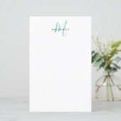 Papier à monogramme élégant moderne blanc sarcelle (Debout devant)