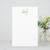 Papier à monogramme élégant moderne blanc vert écr (Debout devant)