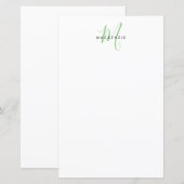 Papier à monogramme élégant moderne blanc vert écr (Devant / Derrière)