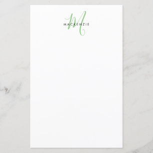 Papier à monogramme élégant moderne blanc vert écr