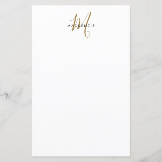 Papier à monogramme élégant moderne en or blanc éc (Devant)