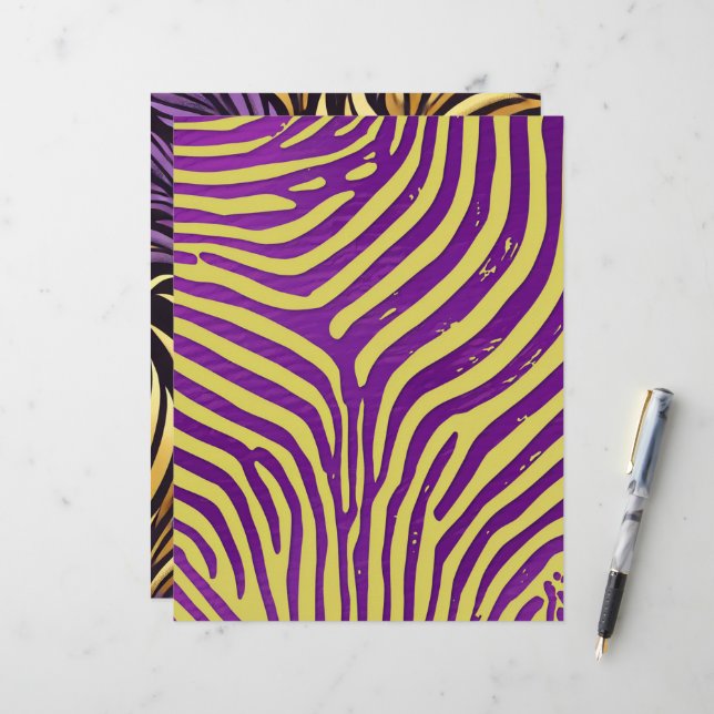 Papier à Motif à bande violet et or Zebra (Devant/Arrière en situation)