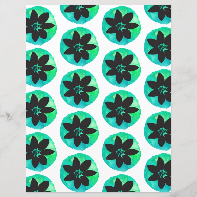Papier à Motif à fleurs tropicales bleu vert (Devant)