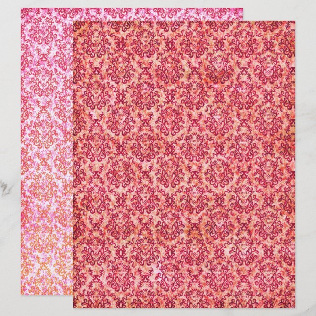 Papier à motif vintage rouge shabby (Devant / Derrière)