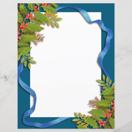 Papier à papeterie bleu ruban de Noël (Devant)