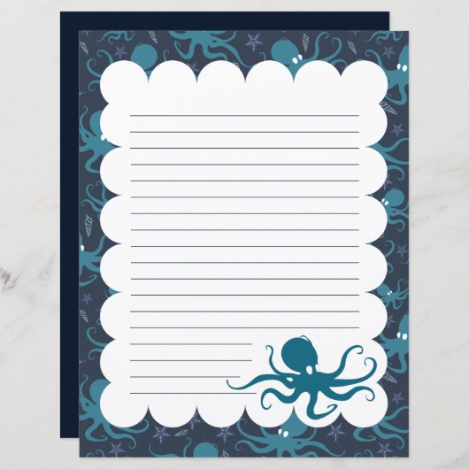 Papier à papeterie doublé d'octopus (Devant / Derrière)