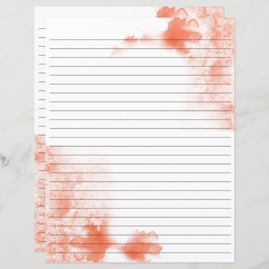 Papier à papeterie doublée d'aquarelle de corail (Devant / Derrière)