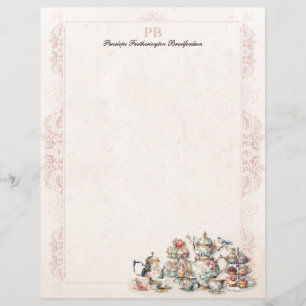 Papier à papeterie monogramme à thé rose chic