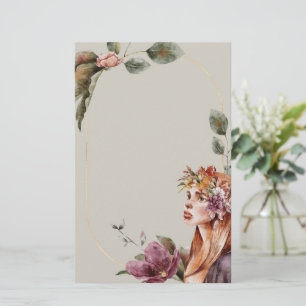Papier à papeterie rose Floral enchanté