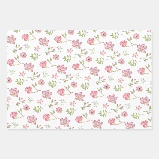 Papier à papier à envelopper rose et à feuilles pl (Devant)